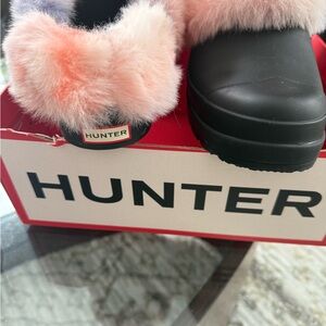 Women’s hunter mules with faux fur trim